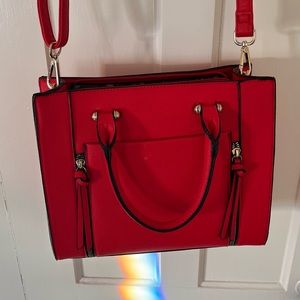 Red faux leather purse